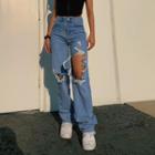 High-waist Distressed Straight -fit Jeans
