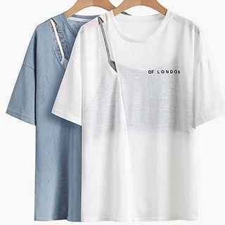 Mock Two-piece Short-sleeve Cutout T-shirt