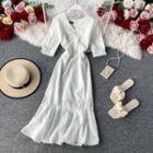 V-neck Elbow-sleeve Slim-cut Dress