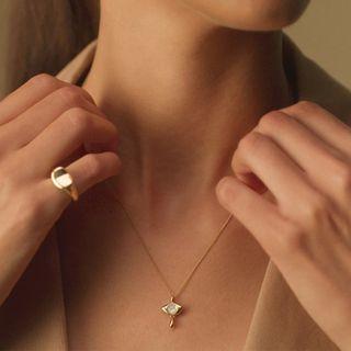 Faux Crystal Pendant Necklace / Open Ring