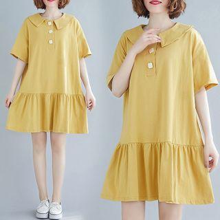 Short-sleeve Mini Collared Dress Yellow - One Size