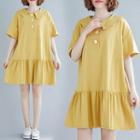 Short-sleeve Mini Collared Dress Yellow - One Size
