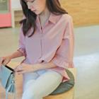 Frilled Elbow-sleeve Linen Blend Shirt