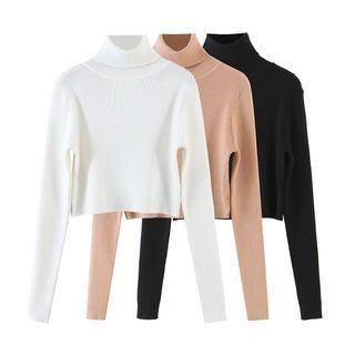 Long Sleeve Mock Neck Ribbed Knit Crop Top