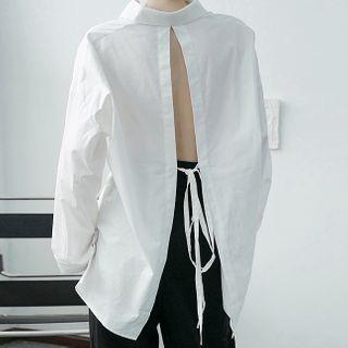 Open-back Lace-up Long-sleeve Shirt White - One Size