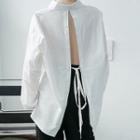 Open-back Lace-up Long-sleeve Shirt White - One Size