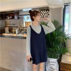 Plain Long-sleeve Loose-fit T-shirt / Loose-fit Sleeveless Playsuit