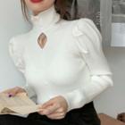 Puff-sleeve Turtleneck Cut-out Sweater