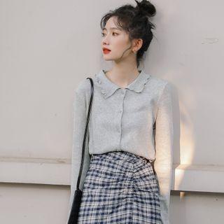 Long-sleeve Button-up Frill Trim Top