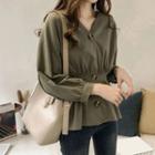 Long-sleeve Gather Waist Blouse