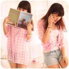 Plaid Elbow Sleeve Chiffon Shirt