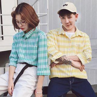 Couple Matching Plaid 3/4-sleeve Shirt