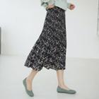 Floral Crystal-pleat Long Skirt