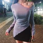 Asymmetrical Cutout Long-sleeve Top Blue - One Size