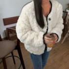 Fluffy Button-up Coat White - One Size