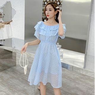 Short-sleeve Dotted Chiffon A-line Dress