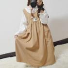Frill Trim Long-sleeve T-shirt / Rabbit Embroidered Pinafore Dress