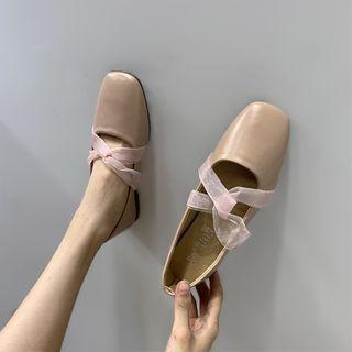 Mesh Strap Plain Faux Leather Flats