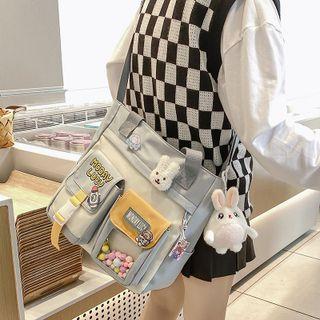 Zip Canvas Crossbody Bag / Pin / Rabbit Brooch / Bag Charm / Set