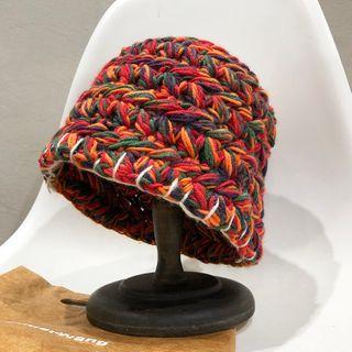 Knit Bucket Hat Red & Tangerine & Green - One Size