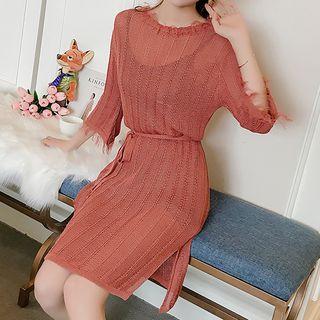 3/4-sleeve Mini Knit Dress