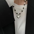 Heart Pendant Freshwater Pearl Necklace 1 Pc - Black & Pearl White - One Size