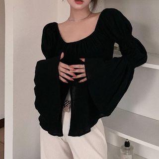 Square-neck Plain Slit Blouse