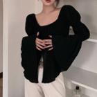 Square-neck Plain Slit Blouse