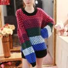 Dotted Colour Block Knit Top