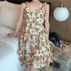 Flower Chiffon Spaghetti-strap Dress As Shown In Figure - One Size