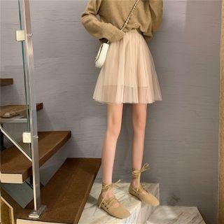 Mesh Pleated Mini A-line Skirt