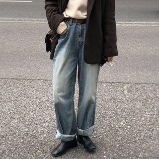 Wide Leg Jeans Washed Blue - One Size