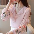 Ruffle Flower Embroidered Blouse