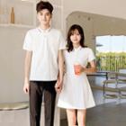 Couple-matching Short-sleeve Polo Shirt / Mini A-line Polo Shirt Dress / Straight-cut Pants