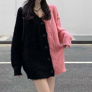 Two-tone Cardigan Cardigan - Black & Pink - One Size