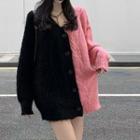 Two-tone Cardigan Cardigan - Black & Pink - One Size