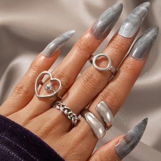 Set Of 4 : Alloy Ring (assorted Designs) 17496 - 4 Pcs - One Size