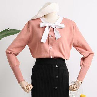 Tie-neckline Button-down Knit Top