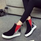 Color Panel Hidden Wedge Ankle Boots