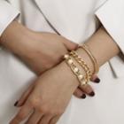 Set Of 3: Chunky Faux Pearl Bracelet 288 - Gold - One Size