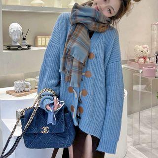 Plain Toggle Cardigan Blue - One Size