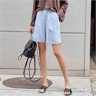 Pleated-front Denim Shorts