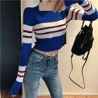 Striped Knit Pullover White & Red & Black Stripes - Blue - One Size