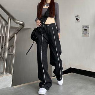 Straight Wide Leg Contrast Line Jeans
