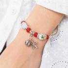 Floral Bead Seastar Charm Bracelet White And Red - One Size