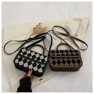 Argyle Print Flap Crossbody Bag