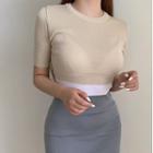 Short-sleeve Color Block Mini Sheath Dress Almond - One Size