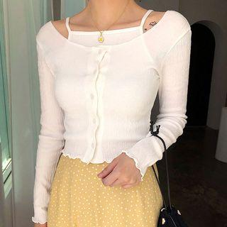 Set: Scoop-neck Lettuce-edge Cardigan + Camisole Top