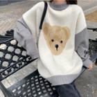 Mock-turtleneck Bear Print Sweater As Shown In Figure - One Size