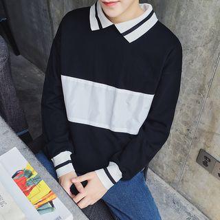 Long-sleeve Contrast-trim Collared Top
